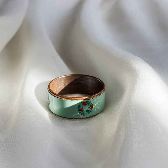 VTG Robin Egg Blue Flower Wreath Band Ring - Picture 9 of 9
